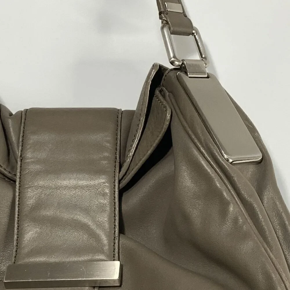 Banana Republic Leather Top Handle Magnetic Closure Hobo Bag Gray taupe color